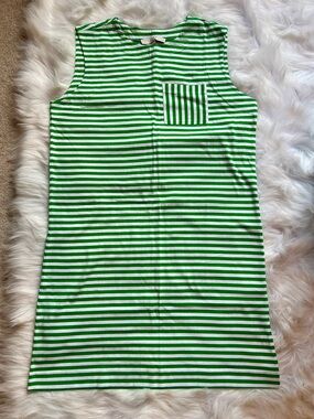 LOFT Green & White Sleeveless Dress with Chest Pocket